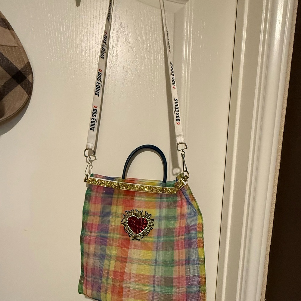 Colorful Plaid Women's Bag with Heart Patch